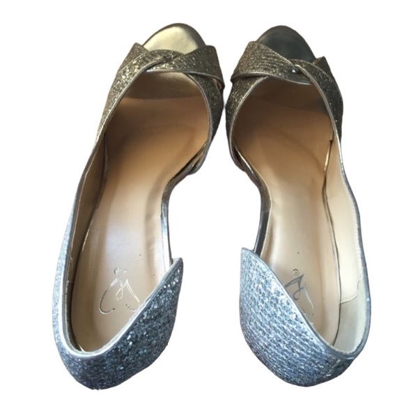 Silver Glitter Peep Toe Windsor Stiletto Heels Size 8.5 - Picture 2 of 4